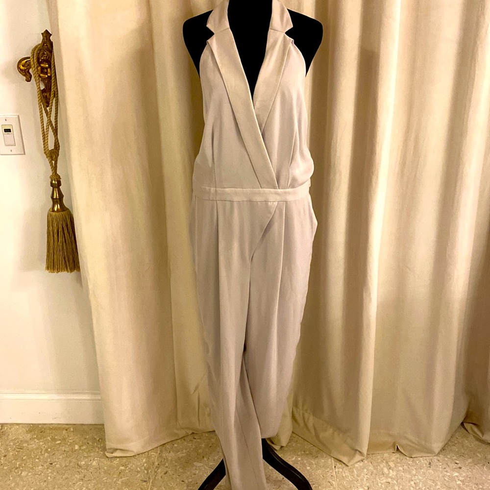 Halston Halter with Collar Grey Jumpsuit 6